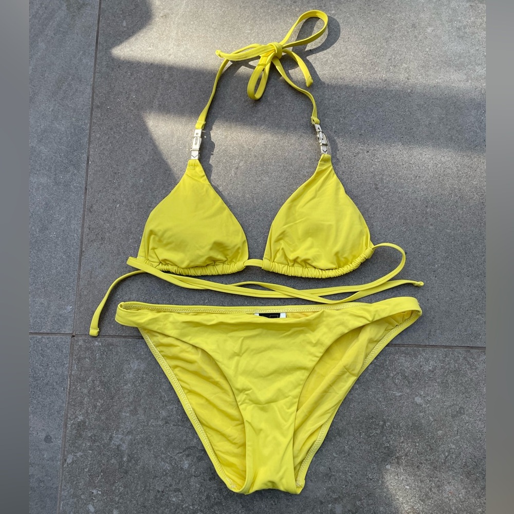 BCBGMaxAzria Y2K size xs Vibrant Yellow Bikini with metal accents